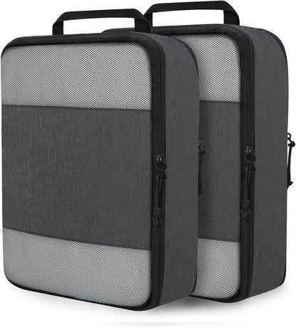 Compression Packing Cubes for Travel Essentials, 2 Set Expandable Compression Bags for Travel Packing Cubes for Suitcase Luggage Organizer Bags, Blue Mesh