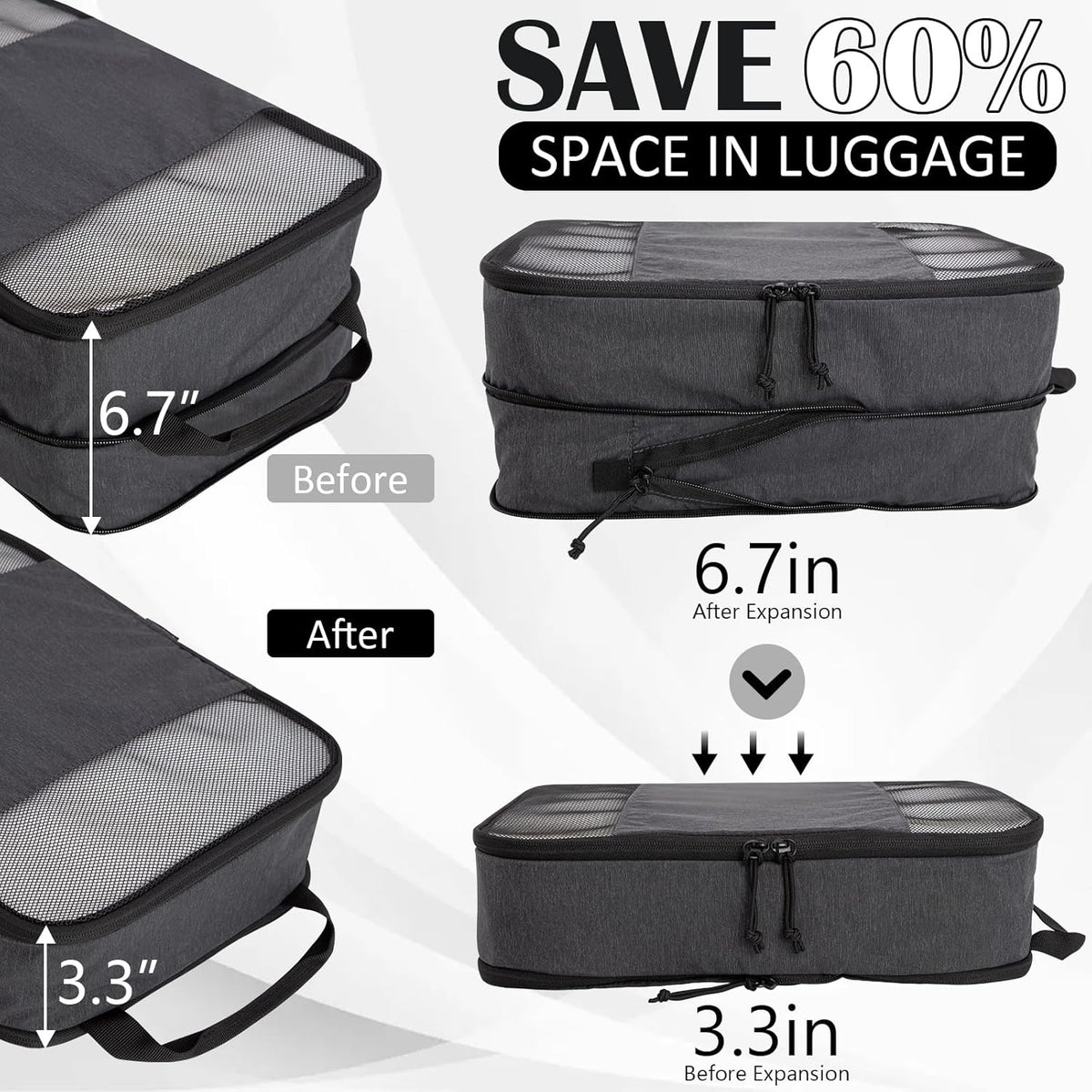 Compression Packing Cubes for Travel Essentials, 2 Set Expandable Compression Bags for Travel Packing Cubes for Suitcase Luggage Organizer Bags, Blue Mesh