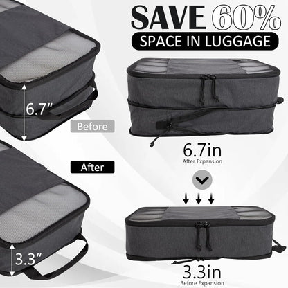 Compression Packing Cubes for Travel Essentials, 2 Set Expandable Compression Bags for Travel Packing Cubes for Suitcase Luggage Organizer Bags, Blue Mesh