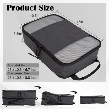 Compression Packing Cubes for Travel Essentials, 2 Set Expandable Compression Bags for Travel Packing Cubes for Suitcase Luggage Organizer Bags, Blue Mesh