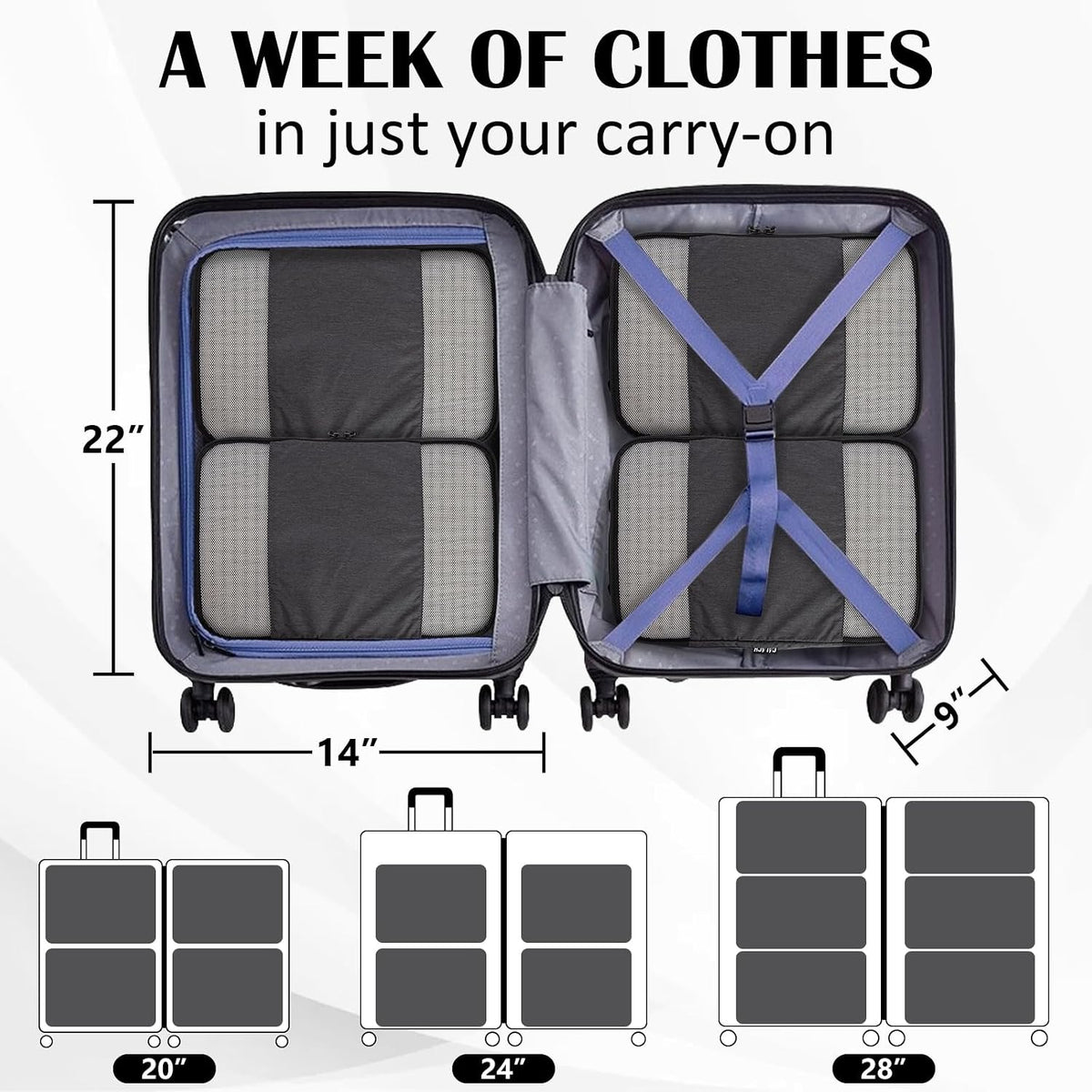 Compression Packing Cubes for Travel Essentials, 2 Set Expandable Compression Bags for Travel Packing Cubes for Suitcase Luggage Organizer Bags, Blue Mesh
