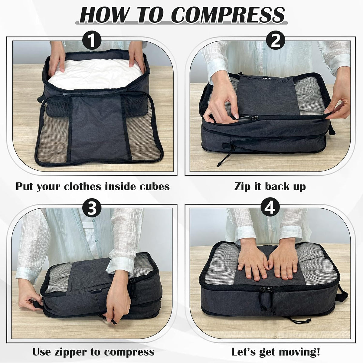 Compression Packing Cubes for Travel Essentials, 2 Set Expandable Compression Bags for Travel Packing Cubes for Suitcase Luggage Organizer Bags, Blue Mesh