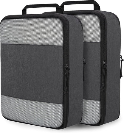 Compression Packing Cubes for Travel Essentials, 2 Set Expandable Compression Bags for Travel Packing Cubes for Suitcase Luggage Organizer Bags, Blue Mesh