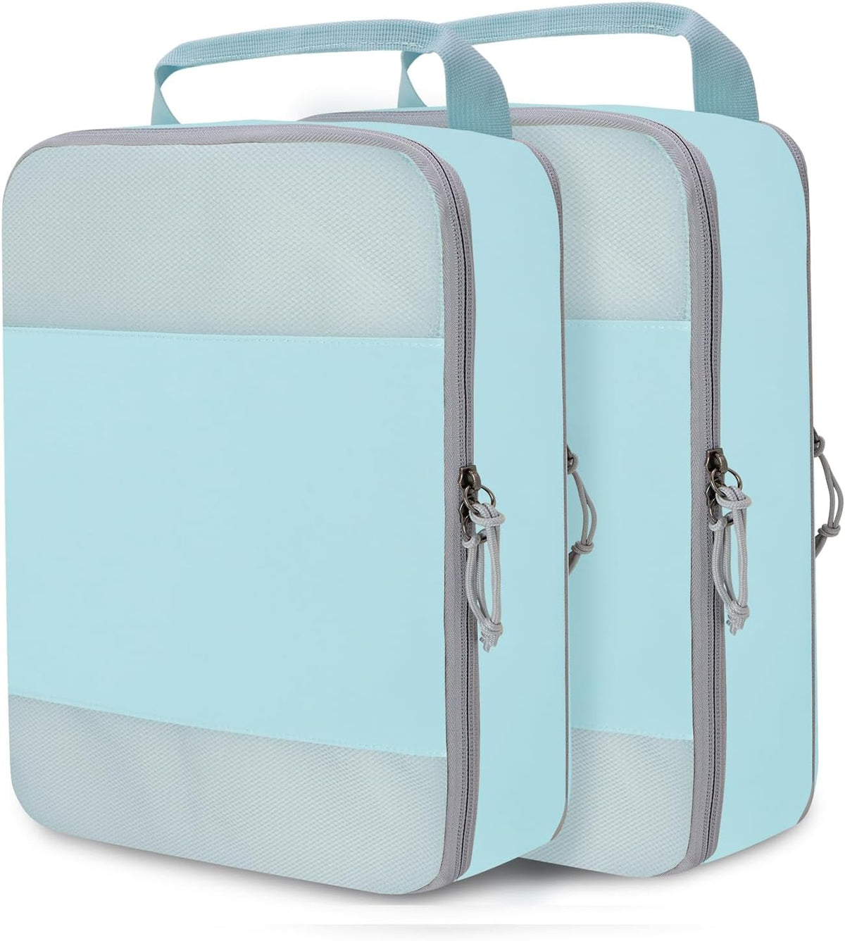 Compression Packing Cubes for Travel Essentials, 2 Set Expandable Compression Bags for Travel Packing Cubes for Suitcase Luggage Organizer Bags, Blue Mesh