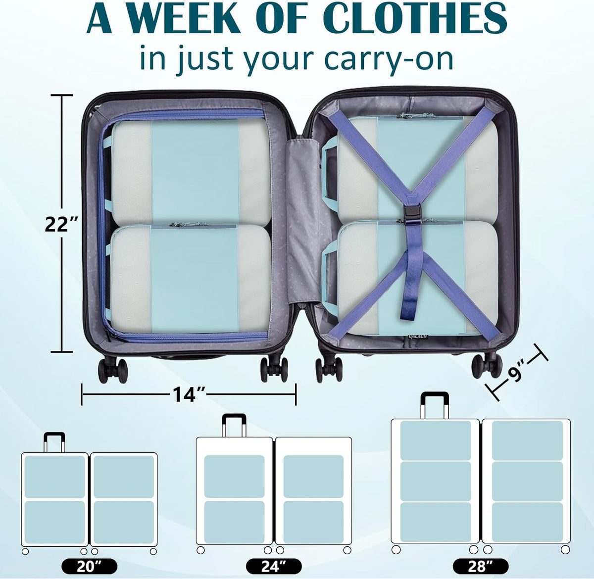 Compression Packing Cubes for Travel Essentials, 2 Set Expandable Compression Bags for Travel Packing Cubes for Suitcase Luggage Organizer Bags, Blue Mesh