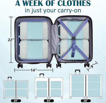 Compression Packing Cubes for Travel Essentials, 2 Set Expandable Compression Bags for Travel Packing Cubes for Suitcase Luggage Organizer Bags, Blue Mesh