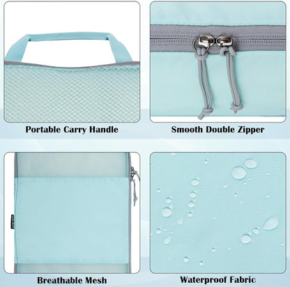 Compression Packing Cubes for Travel Essentials, 2 Set Expandable Compression Bags for Travel Packing Cubes for Suitcase Luggage Organizer Bags, Blue Mesh