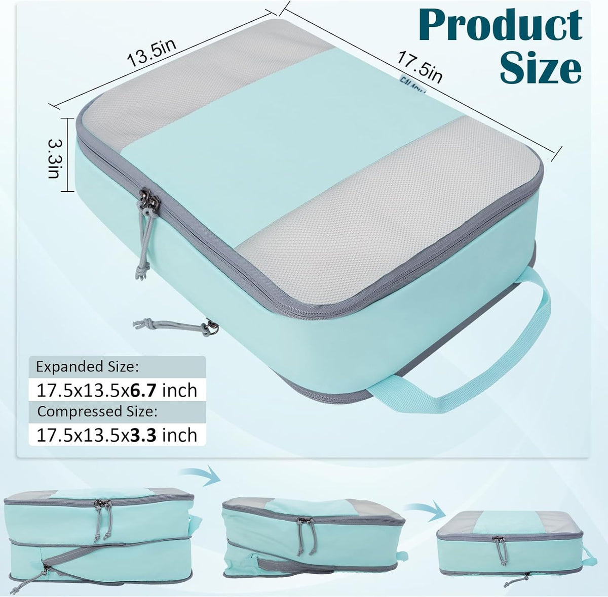Compression Packing Cubes for Travel Essentials, 2 Set Expandable Compression Bags for Travel Packing Cubes for Suitcase Luggage Organizer Bags, Blue Mesh