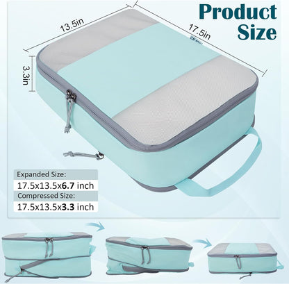 Compression Packing Cubes for Travel Essentials, 2 Set Expandable Compression Bags for Travel Packing Cubes for Suitcase Luggage Organizer Bags, Blue Mesh