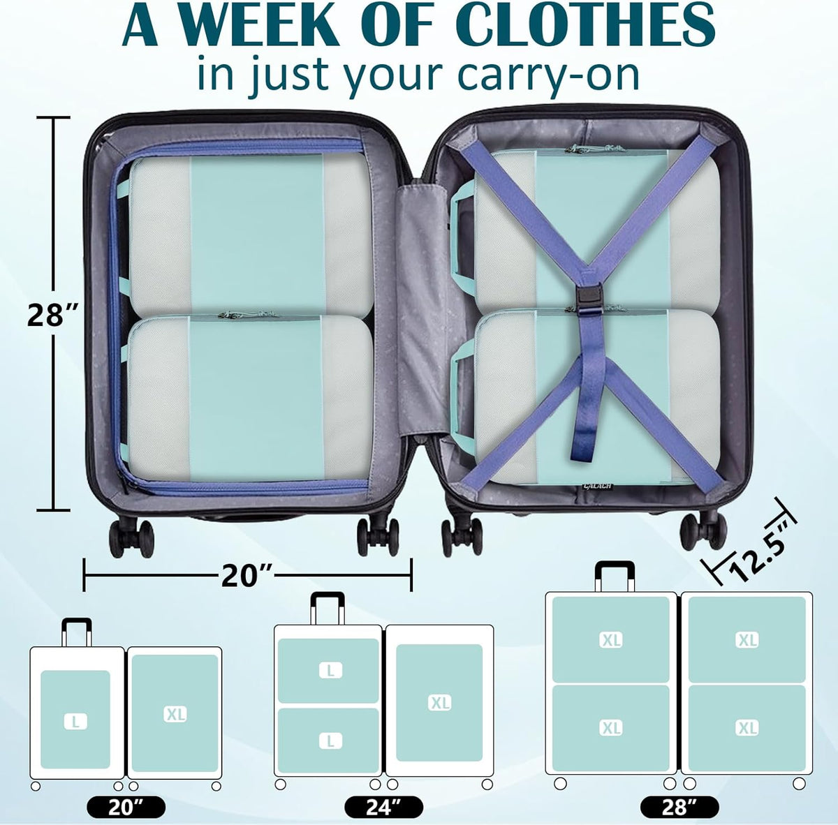 Compression Packing Cubes for Travel Essentials, 2 Set Expandable Compression Bags for Travel Packing Cubes for Suitcase Luggage Organizer Bags, Blue Mesh