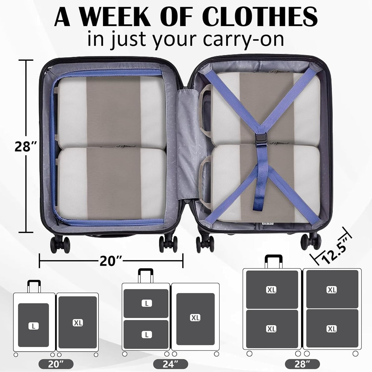 Compression Packing Cubes for Travel Essentials, 2 Set Expandable Compression Bags for Travel Packing Cubes for Suitcase Luggage Organizer Bags, Blue Mesh