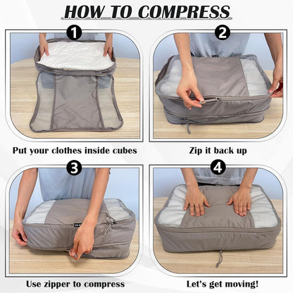 Compression Packing Cubes for Travel Essentials, 2 Set Expandable Compression Bags for Travel Packing Cubes for Suitcase Luggage Organizer Bags, Blue Mesh