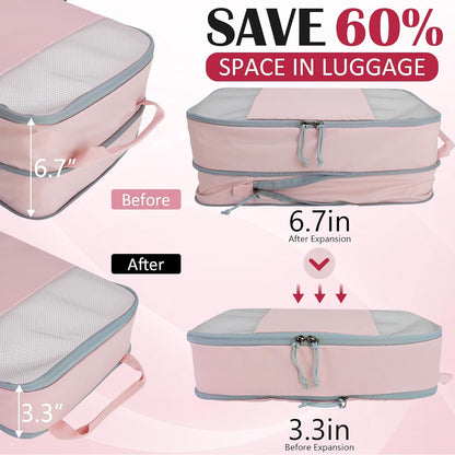 Compression Packing Cubes for Travel Essentials, 2 Set Expandable Compression Bags for Travel Packing Cubes for Suitcase Luggage Organizer Bags, Blue Mesh