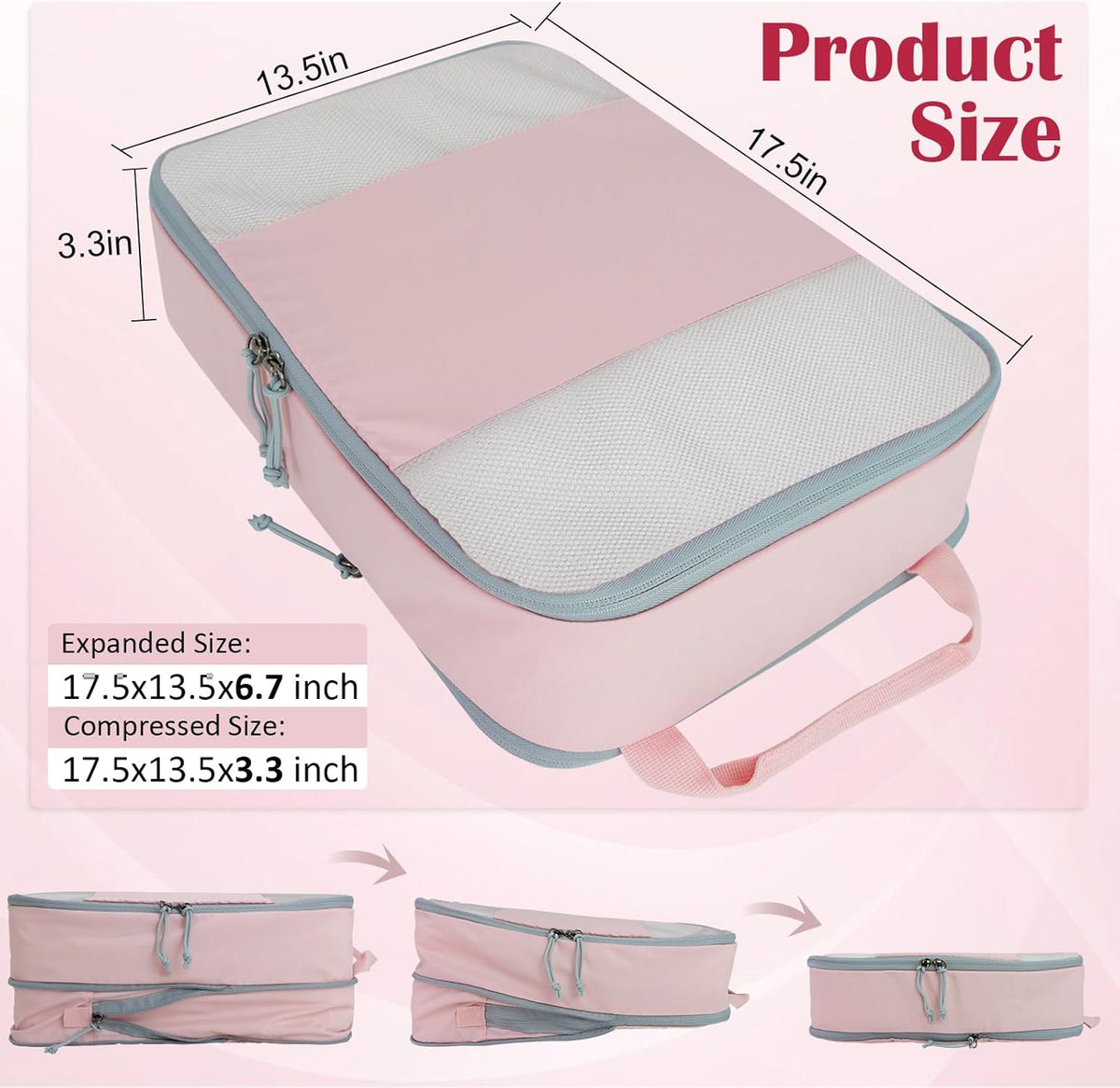 Compression Packing Cubes for Travel Essentials, 2 Set Expandable Compression Bags for Travel Packing Cubes for Suitcase Luggage Organizer Bags, Blue Mesh