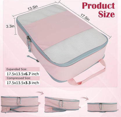 Compression Packing Cubes for Travel Essentials, 2 Set Expandable Compression Bags for Travel Packing Cubes for Suitcase Luggage Organizer Bags, Blue Mesh