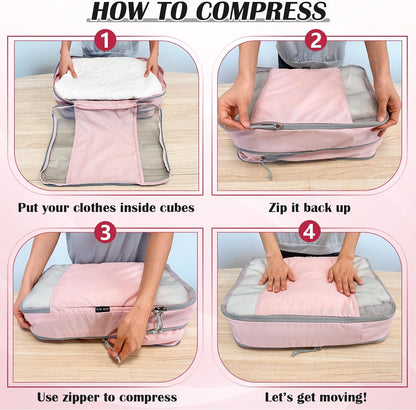 Compression Packing Cubes for Travel Essentials, 2 Set Expandable Compression Bags for Travel Packing Cubes for Suitcase Luggage Organizer Bags, Blue Mesh