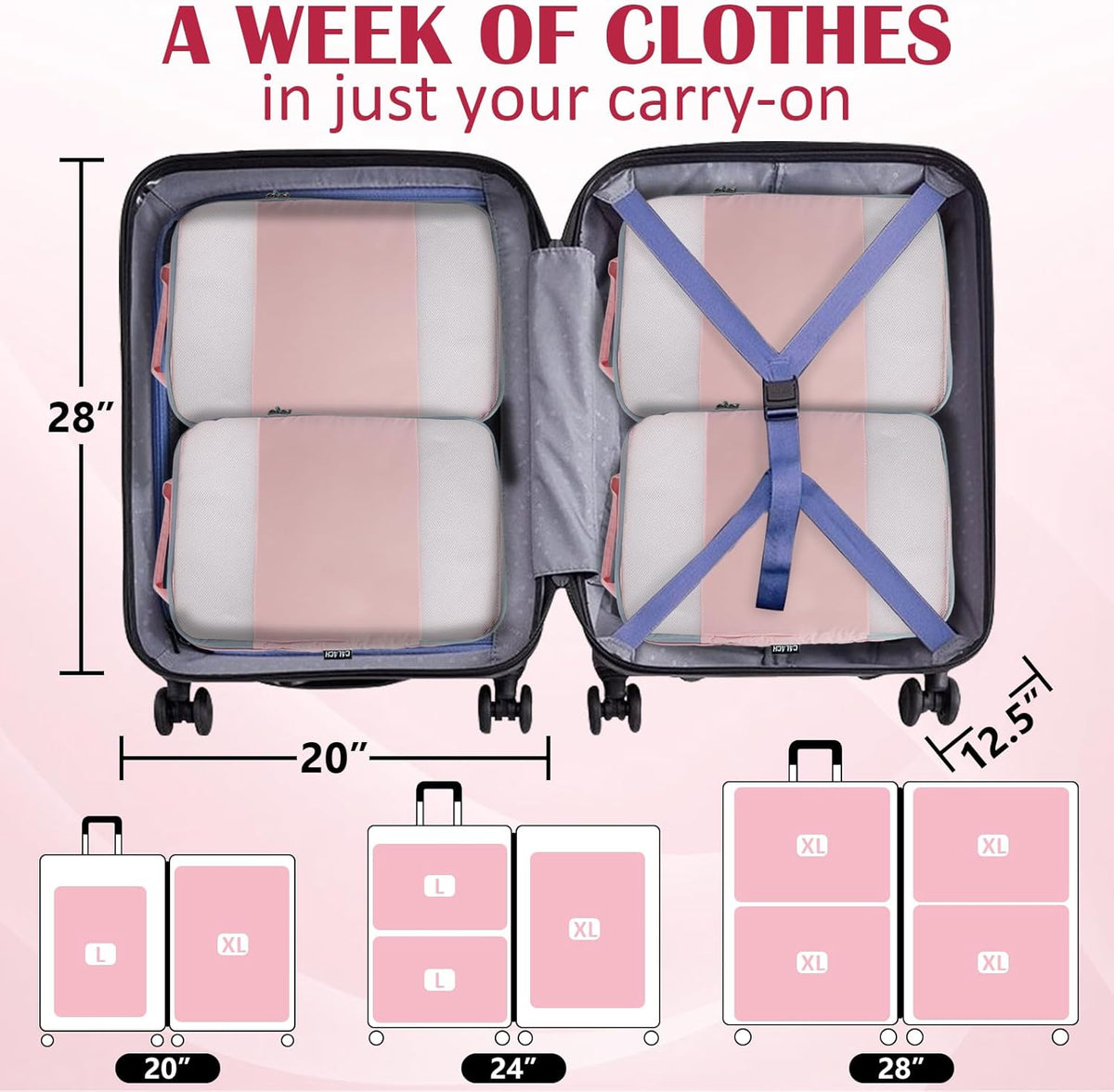 Compression Packing Cubes for Travel Essentials, 2 Set Expandable Compression Bags for Travel Packing Cubes for Suitcase Luggage Organizer Bags, Blue Mesh