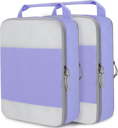 Compression Packing Cubes for Travel Essentials, 2 Set Expandable Compression Bags for Travel Packing Cubes for Suitcase Luggage Organizer Bags, Blue Mesh