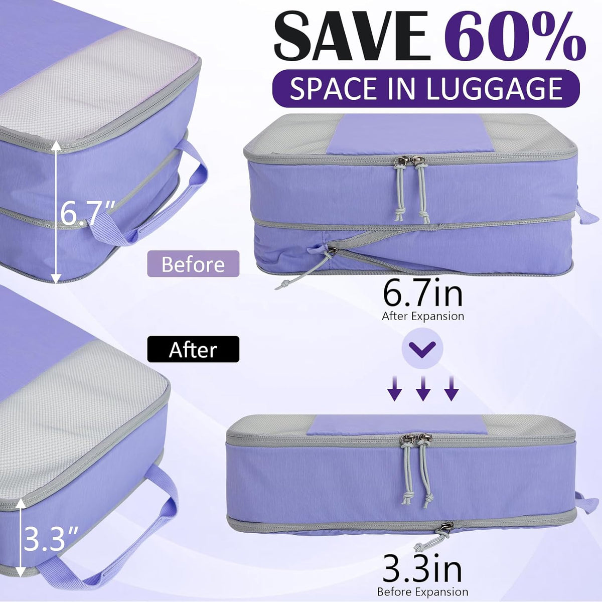 Compression Packing Cubes for Travel Essentials, 2 Set Expandable Compression Bags for Travel Packing Cubes for Suitcase Luggage Organizer Bags, Blue Mesh