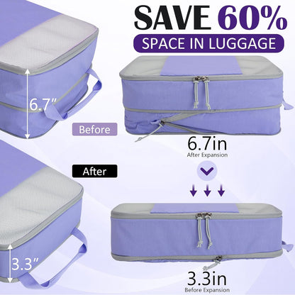 Compression Packing Cubes for Travel Essentials, 2 Set Expandable Compression Bags for Travel Packing Cubes for Suitcase Luggage Organizer Bags, Blue Mesh