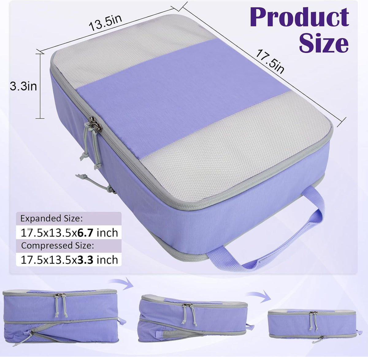 Compression Packing Cubes for Travel Essentials, 2 Set Expandable Compression Bags for Travel Packing Cubes for Suitcase Luggage Organizer Bags, Blue Mesh