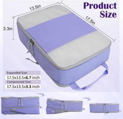 Compression Packing Cubes for Travel Essentials, 2 Set Expandable Compression Bags for Travel Packing Cubes for Suitcase Luggage Organizer Bags, Blue Mesh