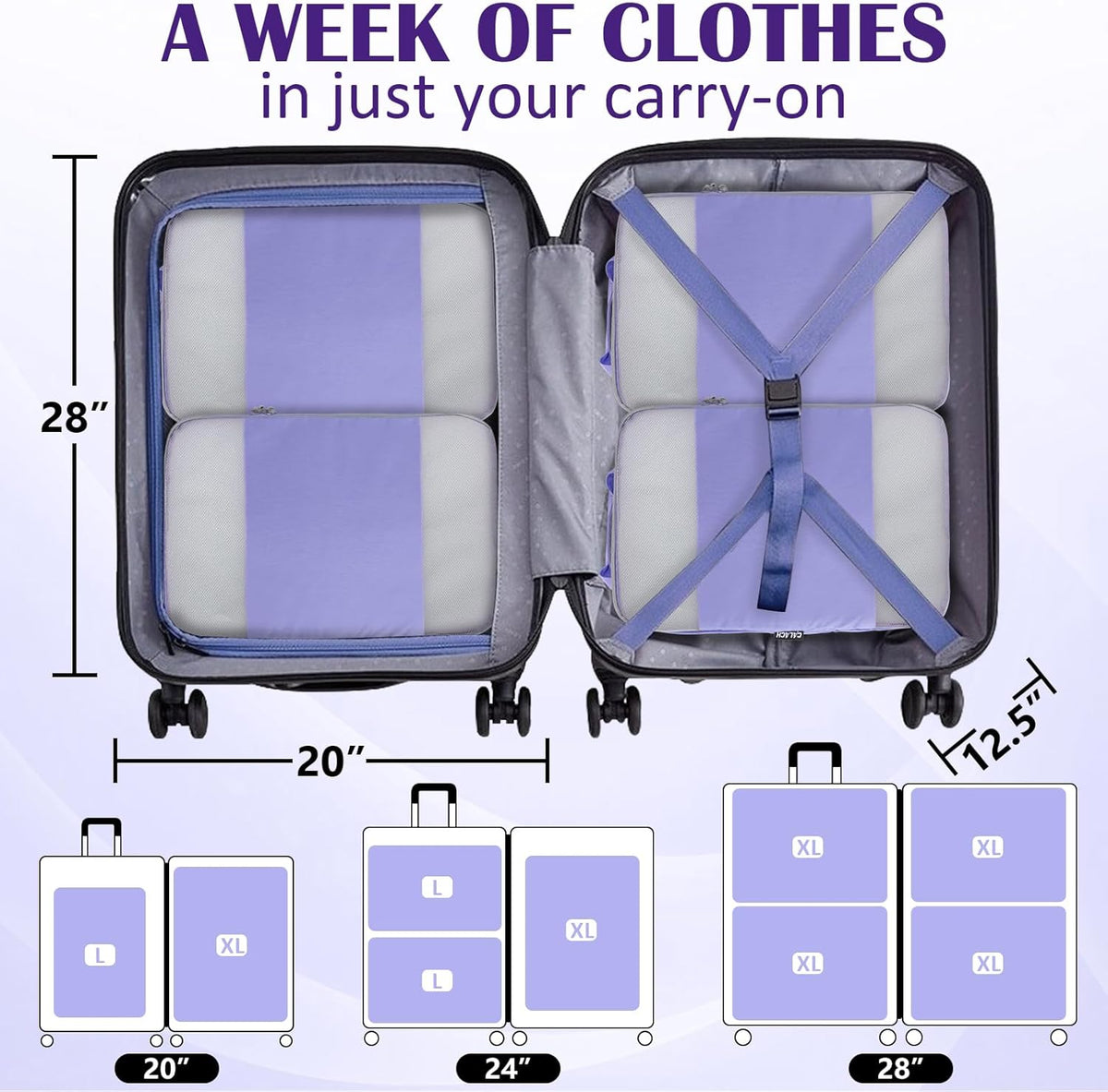 Compression Packing Cubes for Travel Essentials, 2 Set Expandable Compression Bags for Travel Packing Cubes for Suitcase Luggage Organizer Bags, Blue Mesh