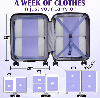 Compression Packing Cubes for Travel Essentials, 2 Set Expandable Compression Bags for Travel Packing Cubes for Suitcase Luggage Organizer Bags, Blue Mesh