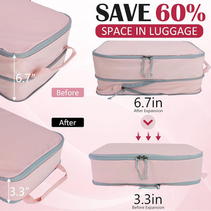 Compression Packing Cubes for Travel Essentials, 2 Set Expandable Compression Bags for Travel Packing Cubes for Suitcase Luggage Organizer Bags, Blue Mesh