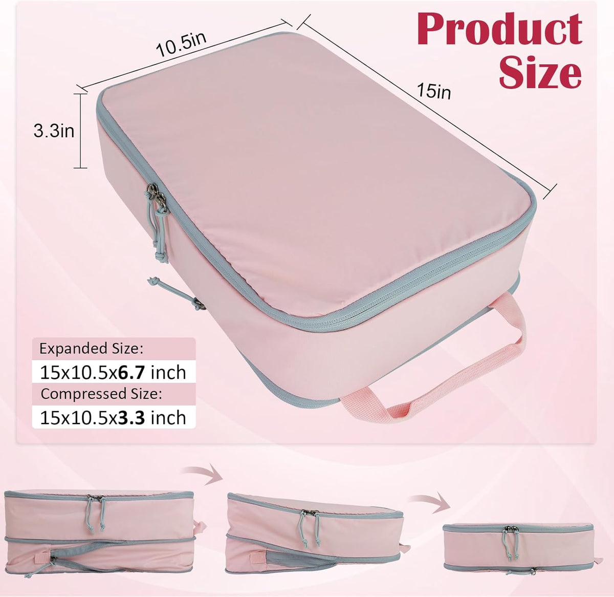 Compression Packing Cubes for Travel Essentials, 2 Set Expandable Compression Bags for Travel Packing Cubes for Suitcase Luggage Organizer Bags, Blue Mesh
