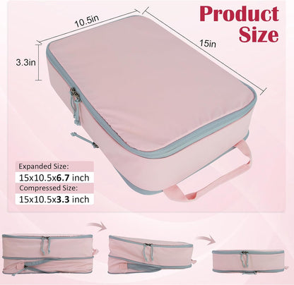 Compression Packing Cubes for Travel Essentials, 2 Set Expandable Compression Bags for Travel Packing Cubes for Suitcase Luggage Organizer Bags, Blue Mesh
