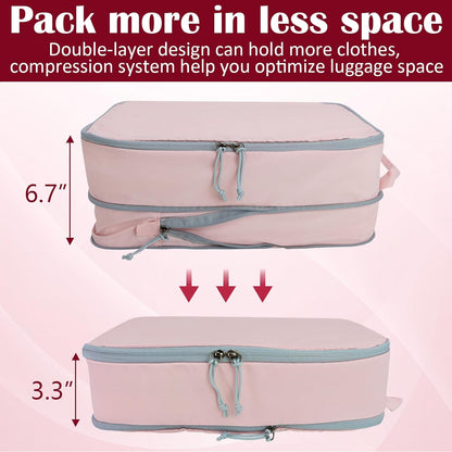 Compression Packing Cubes for Travel Essentials, 2 Set Expandable Compression Bags for Travel Packing Cubes for Suitcase Luggage Organizer Bags, Blue Mesh