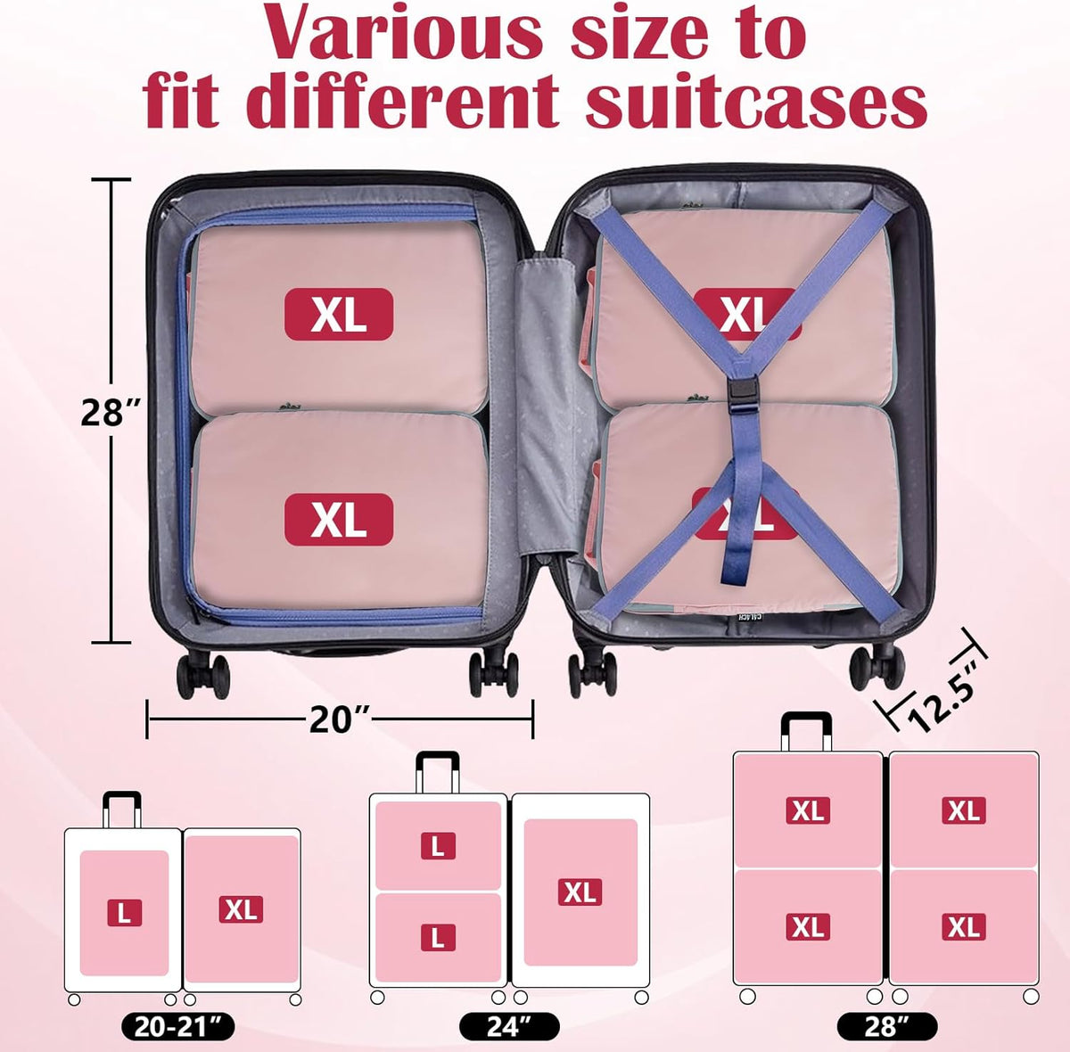 Compression Packing Cubes for Travel Essentials, 2 Set Expandable Compression Bags for Travel Packing Cubes for Suitcase Luggage Organizer Bags, Blue Mesh