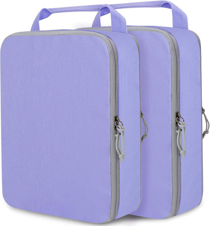 Compression Packing Cubes for Travel Essentials, 2 Set Expandable Compression Bags for Travel Packing Cubes for Suitcase Luggage Organizer Bags, Blue Mesh