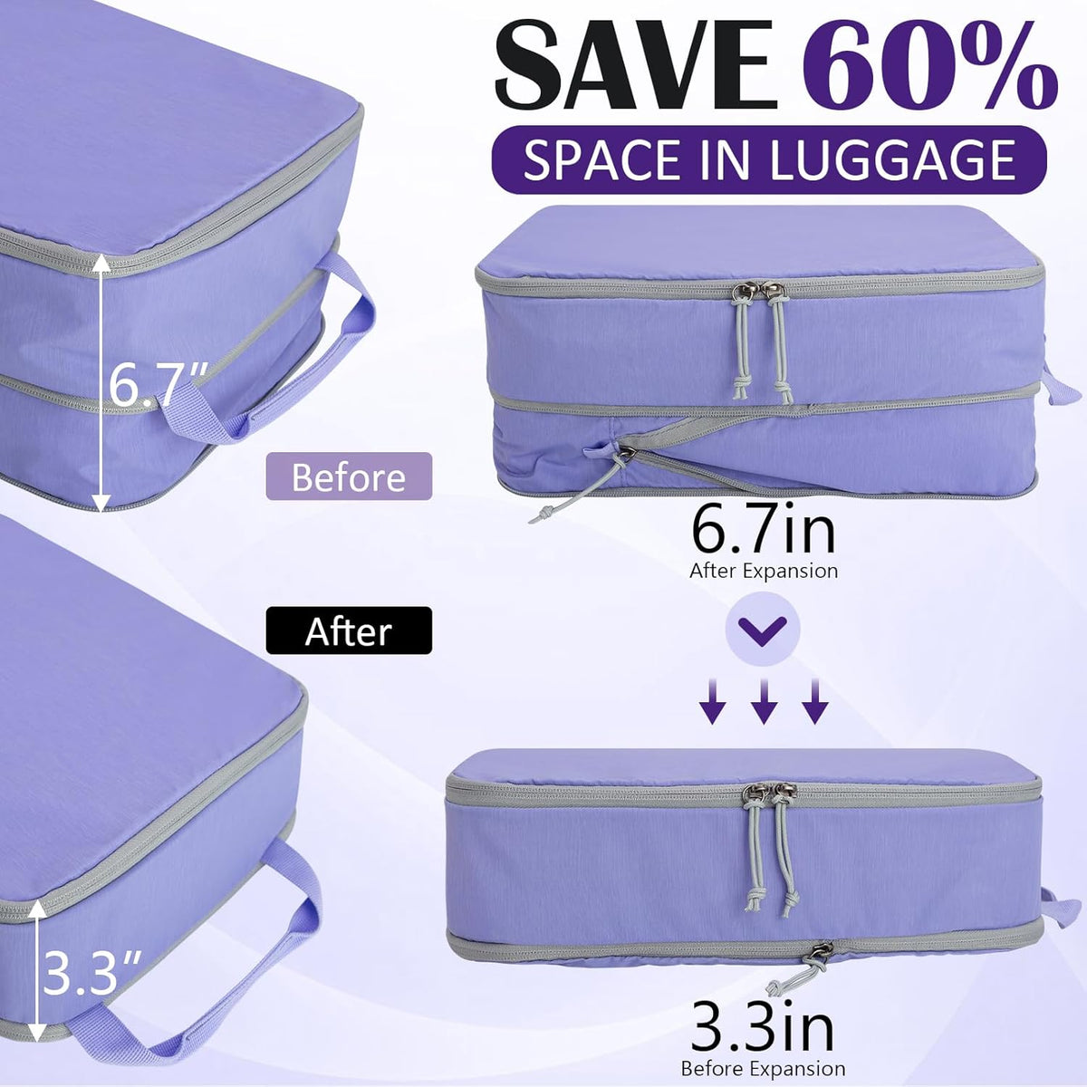 Compression Packing Cubes for Travel Essentials, 2 Set Expandable Compression Bags for Travel Packing Cubes for Suitcase Luggage Organizer Bags, Blue Mesh