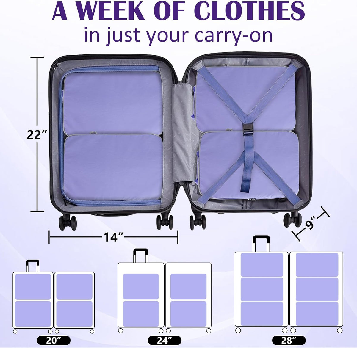 Compression Packing Cubes for Travel Essentials, 2 Set Expandable Compression Bags for Travel Packing Cubes for Suitcase Luggage Organizer Bags, Blue Mesh