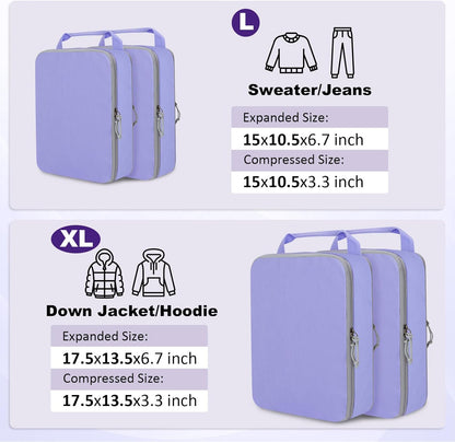 Compression Packing Cubes for Travel Essentials, 2 Set Expandable Compression Bags for Travel Packing Cubes for Suitcase Luggage Organizer Bags, Blue Mesh