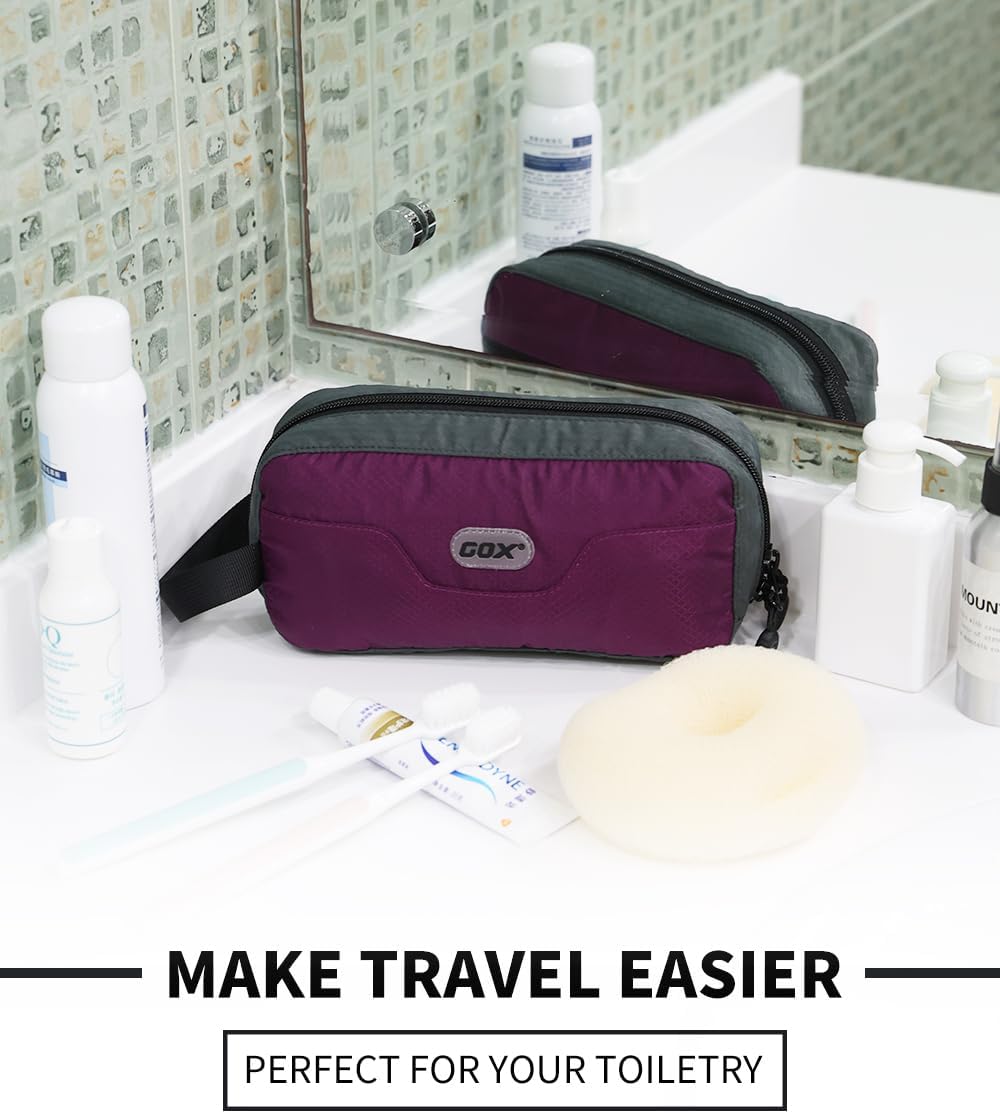 Travel Small Toiletry Bag for Men Nylon Dopp Kit Medicine Bag Travel Organizer Pouch Shave Kits for Teens Toiletry Essentials Bathroom Compact Purple 9.8 * 4.3 * 3.3 Inches