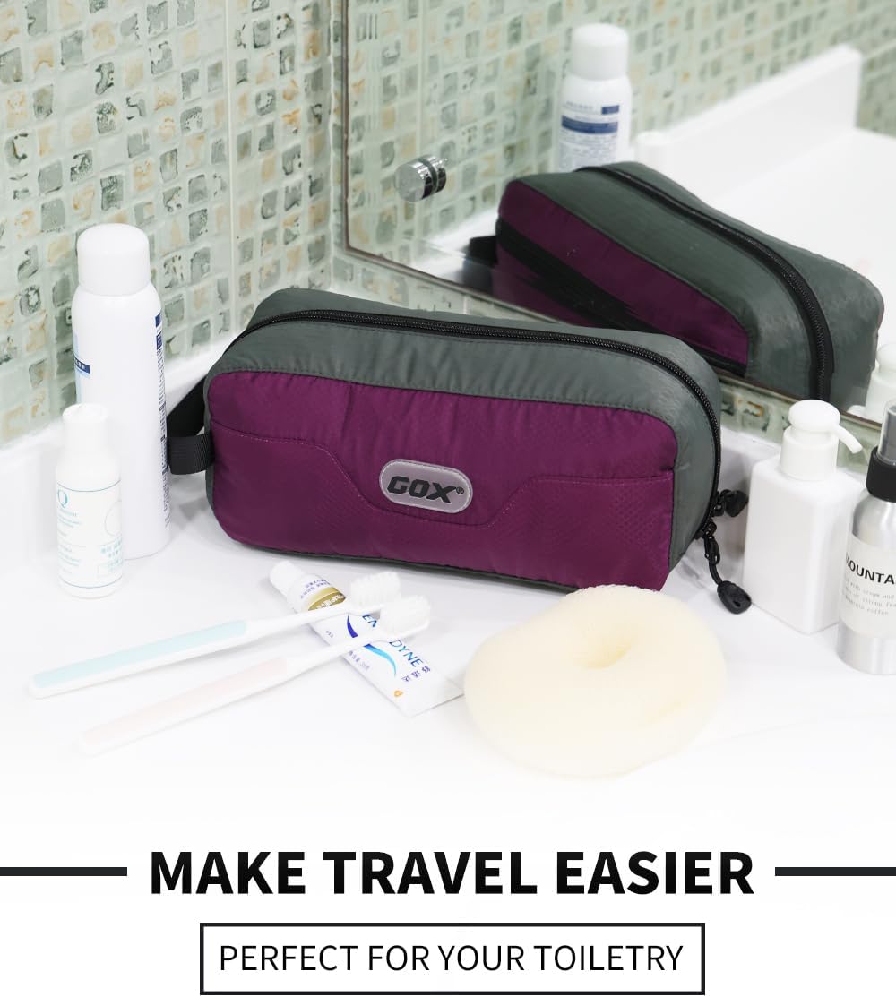 Travel Small Toiletry Bag for Men Nylon Dopp Kit Medicine Bag Travel Organizer Pouch Shave Kits for Teens Toiletry Essentials Bathroom Compact Purple 9.8 * 4.3 * 3.3 Inches