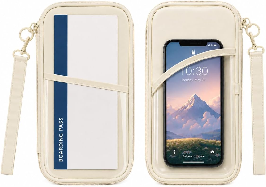 RFID Family Passport Holder for 4, Travel Wallet with Phone & Boarding Pass Window, Card Slots, Passport & Pen Storage, All-in-One Airport Travel Organizer for Family Trips Navy Blue