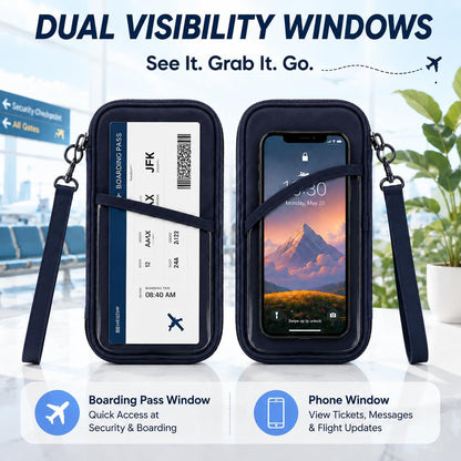 RFID Family Passport Holder for 4, Travel Wallet with Phone & Boarding Pass Window, Card Slots, Passport & Pen Storage, All-in-One Airport Travel Organizer for Family Trips Navy Blue