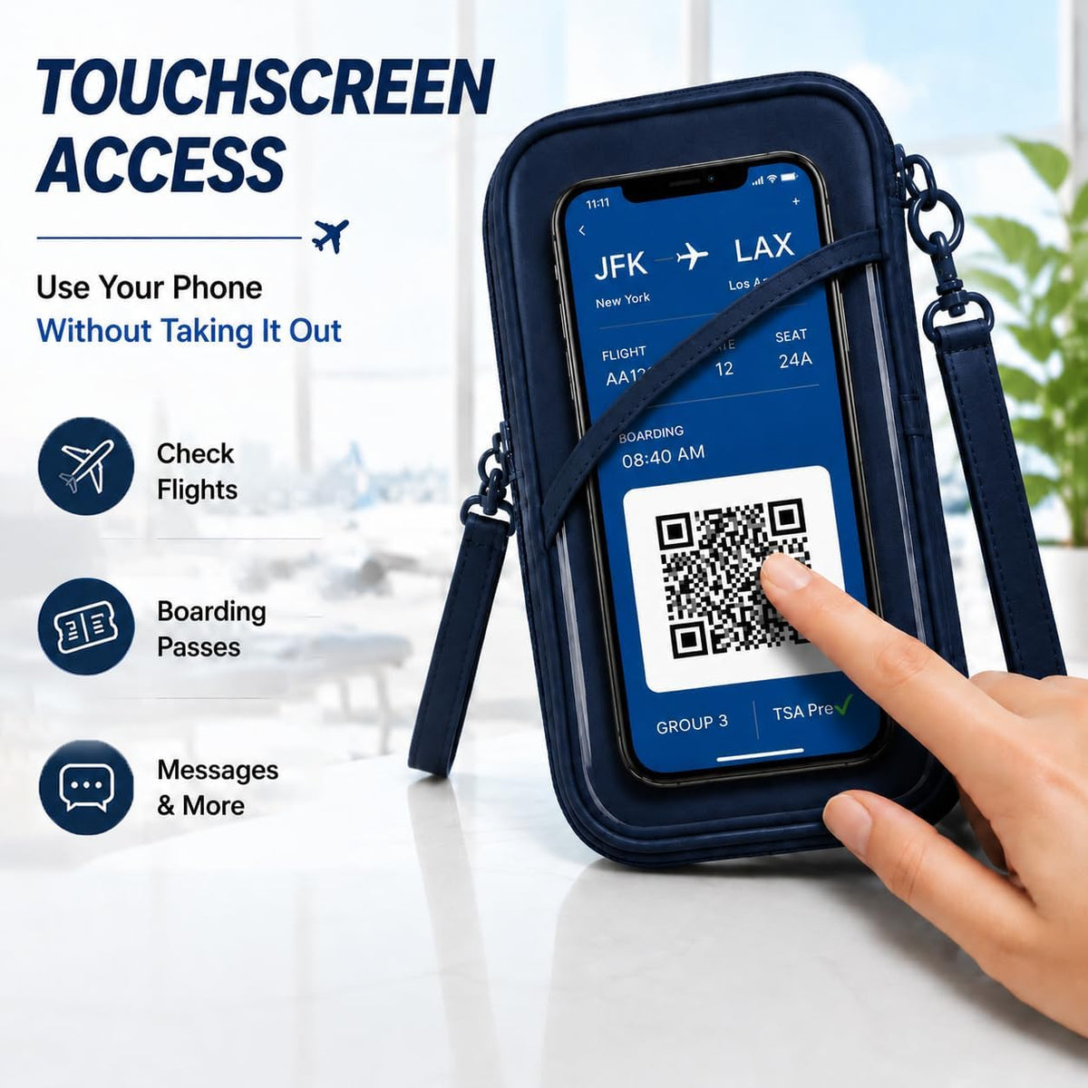RFID Family Passport Holder for 4, Travel Wallet with Phone & Boarding Pass Window, Card Slots, Passport & Pen Storage, All-in-One Airport Travel Organizer for Family Trips Navy Blue