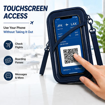 RFID Family Passport Holder for 4, Travel Wallet with Phone & Boarding Pass Window, Card Slots, Passport & Pen Storage, All-in-One Airport Travel Organizer for Family Trips Navy Blue