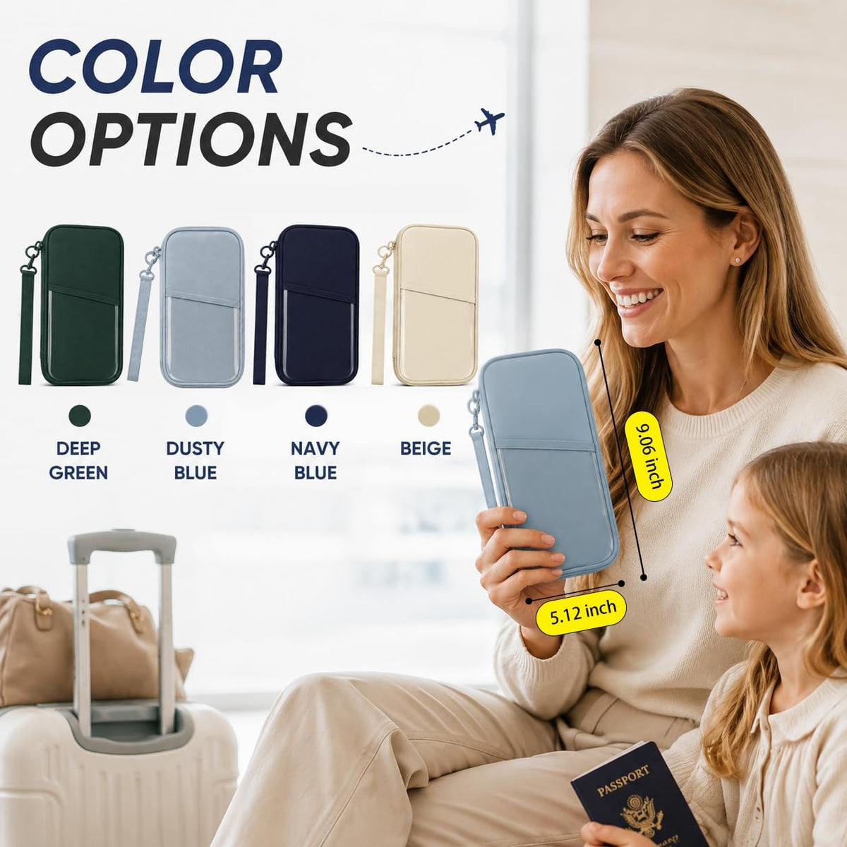 RFID Family Passport Holder for 4, Travel Wallet with Phone & Boarding Pass Window, Card Slots, Passport & Pen Storage, All-in-One Airport Travel Organizer for Family Trips Navy Blue