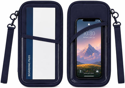 RFID Family Passport Holder for 4, Travel Wallet with Phone & Boarding Pass Window, Card Slots, Passport & Pen Storage, All-in-One Airport Travel Organizer for Family Trips Navy Blue