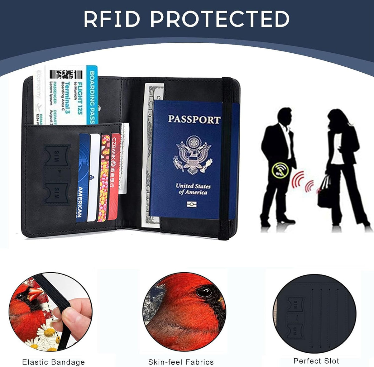 Passport Cover,RFID Blocking,Large Capacity Multi-Slot Travel Passport Wallet for Men & Women - Dark Raven - Colors B