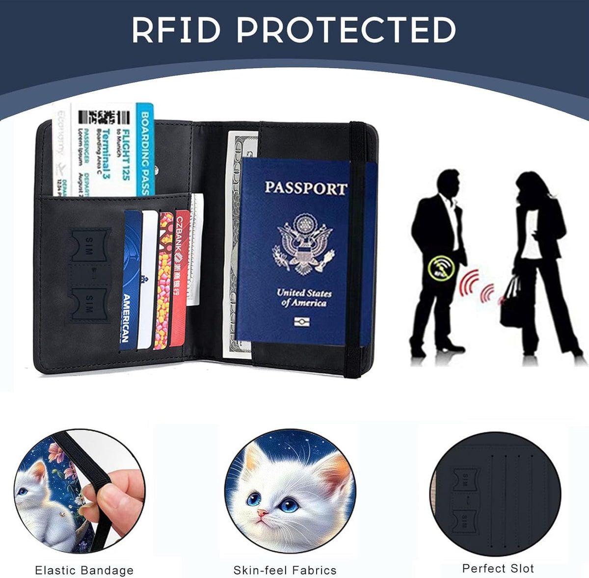 Passport Cover,RFID Blocking,Large Capacity Multi-Slot Travel Passport Wallet for Men & Women - Dark Raven - Colors B