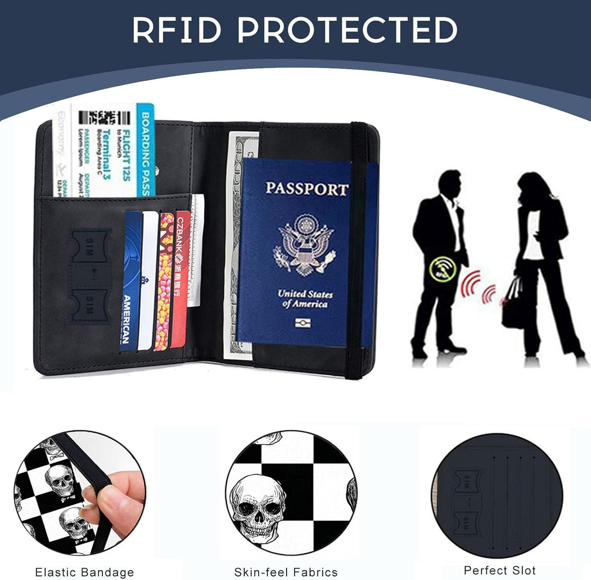 Passport Cover,RFID Blocking,Large Capacity Multi-Slot Travel Passport Wallet for Men & Women - Dark Raven - Colors B