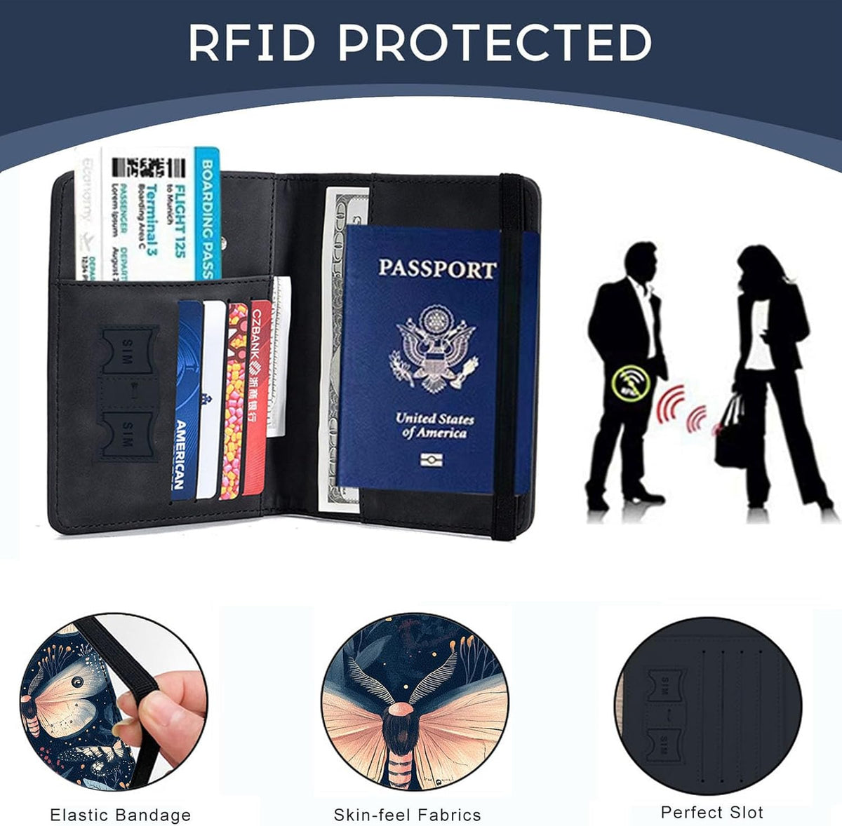 Passport Cover,RFID Blocking,Large Capacity Multi-Slot Travel Passport Wallet for Men & Women - Dark Raven - Colors B