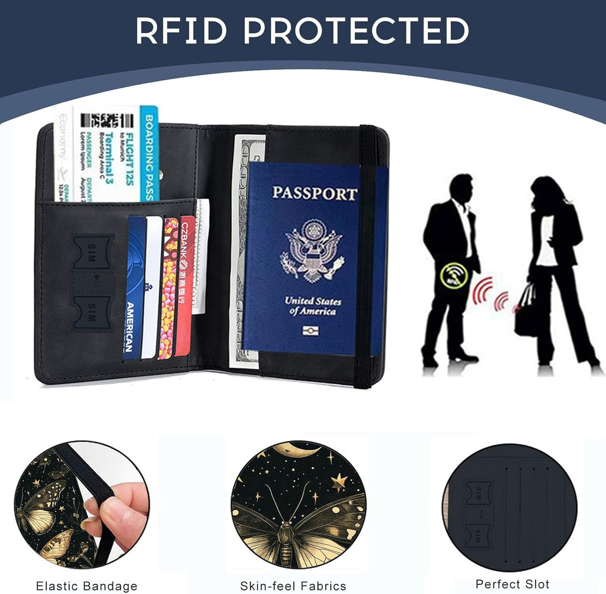 Passport Cover,RFID Blocking,Large Capacity Multi-Slot Travel Passport Wallet for Men & Women - Dark Raven - Colors B